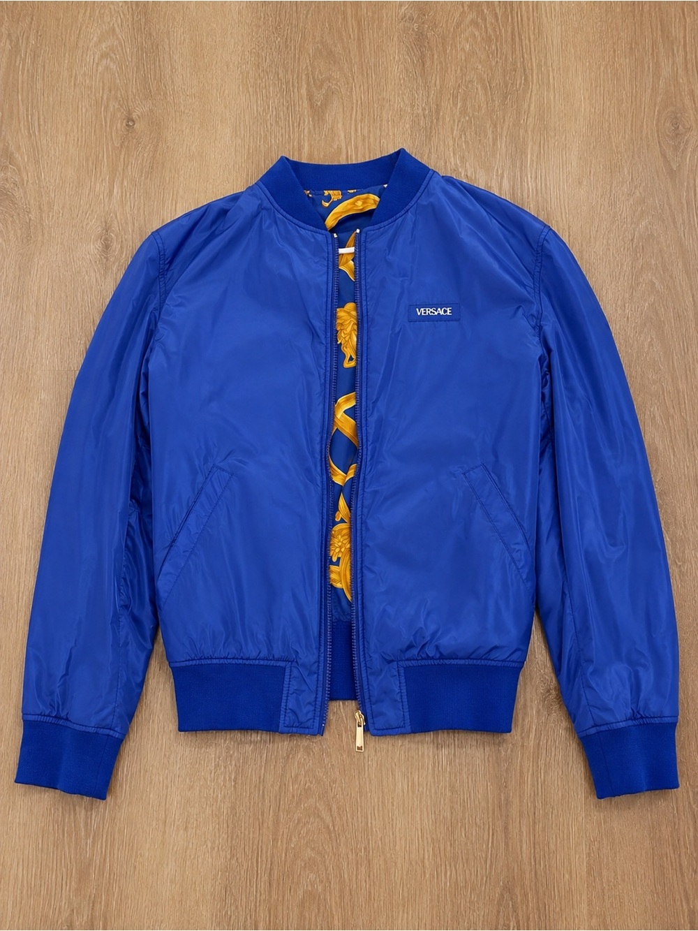 Versace Reversible Baroque Bomber Jacket – Blue/Gold